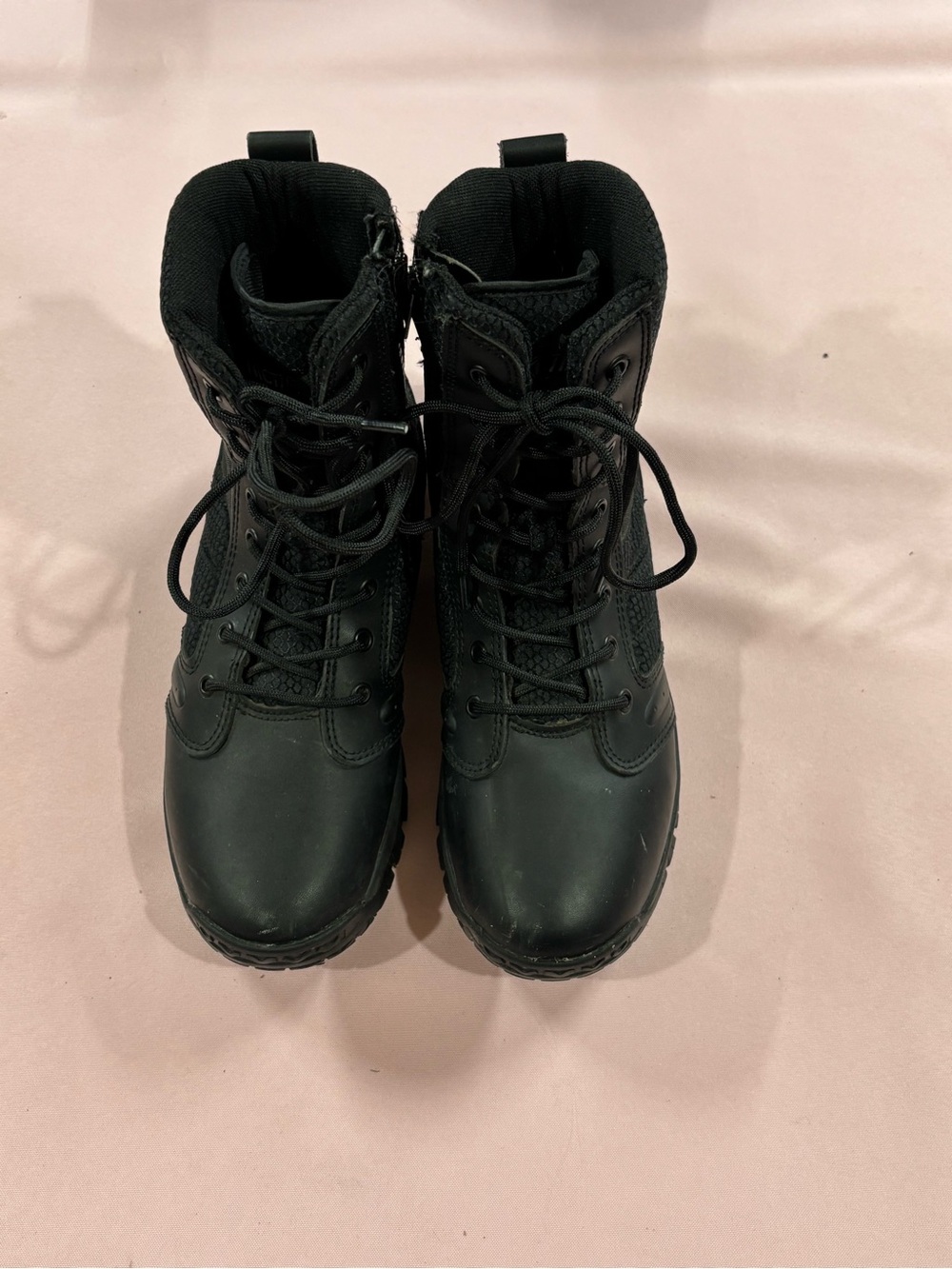 Academy Men's Black Tactical Lace-Up Boots with zippers.